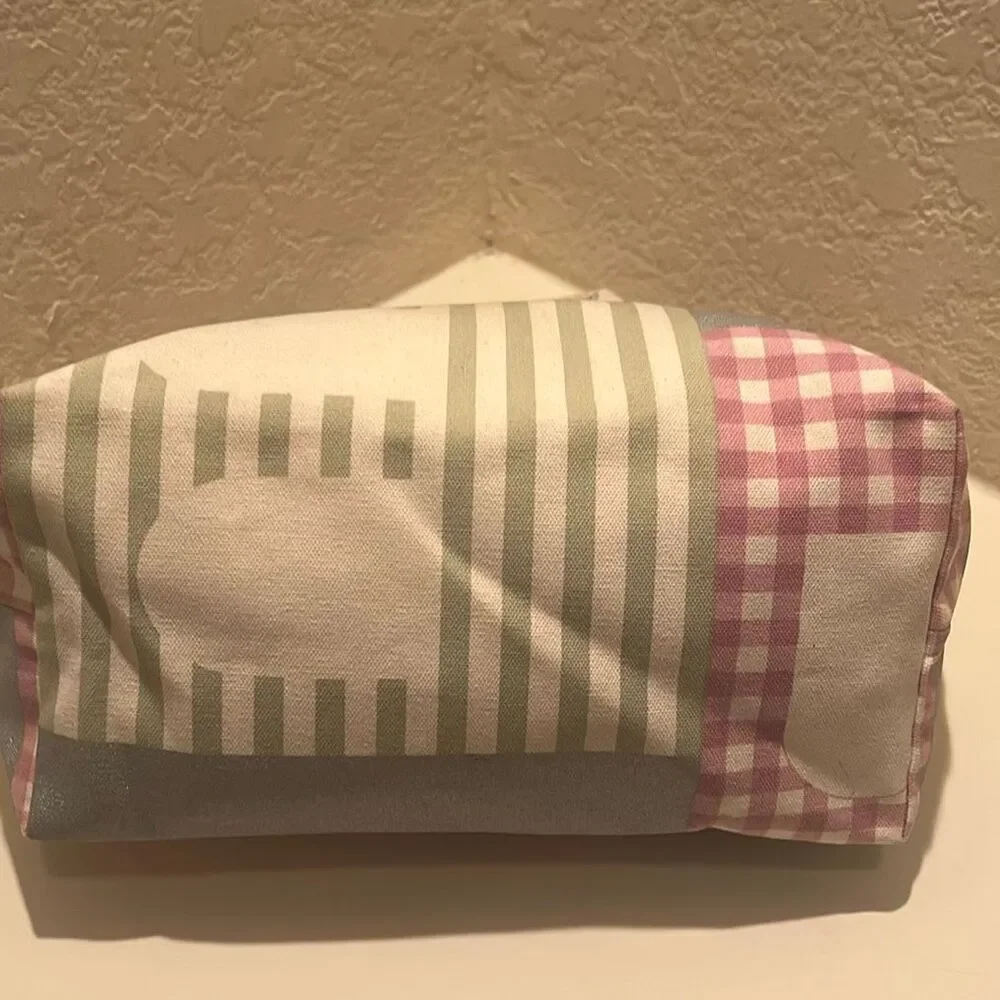 Bally Canvas Tote Bag Pastel Patchwork Plaid Handbag Preppy Coastal Stripe